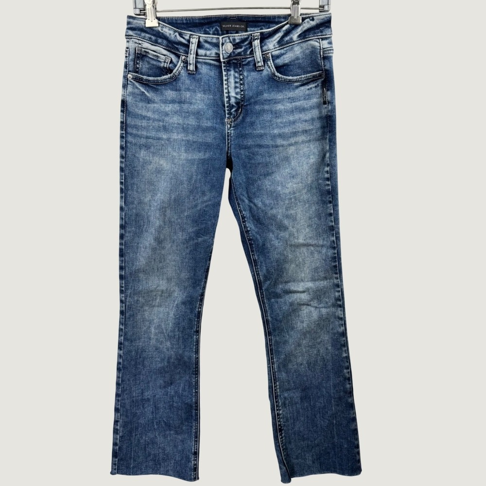 Silver Jeans Co Avery Slim Bootcut Women W28 L33 Blue Raw Hem Western Festival